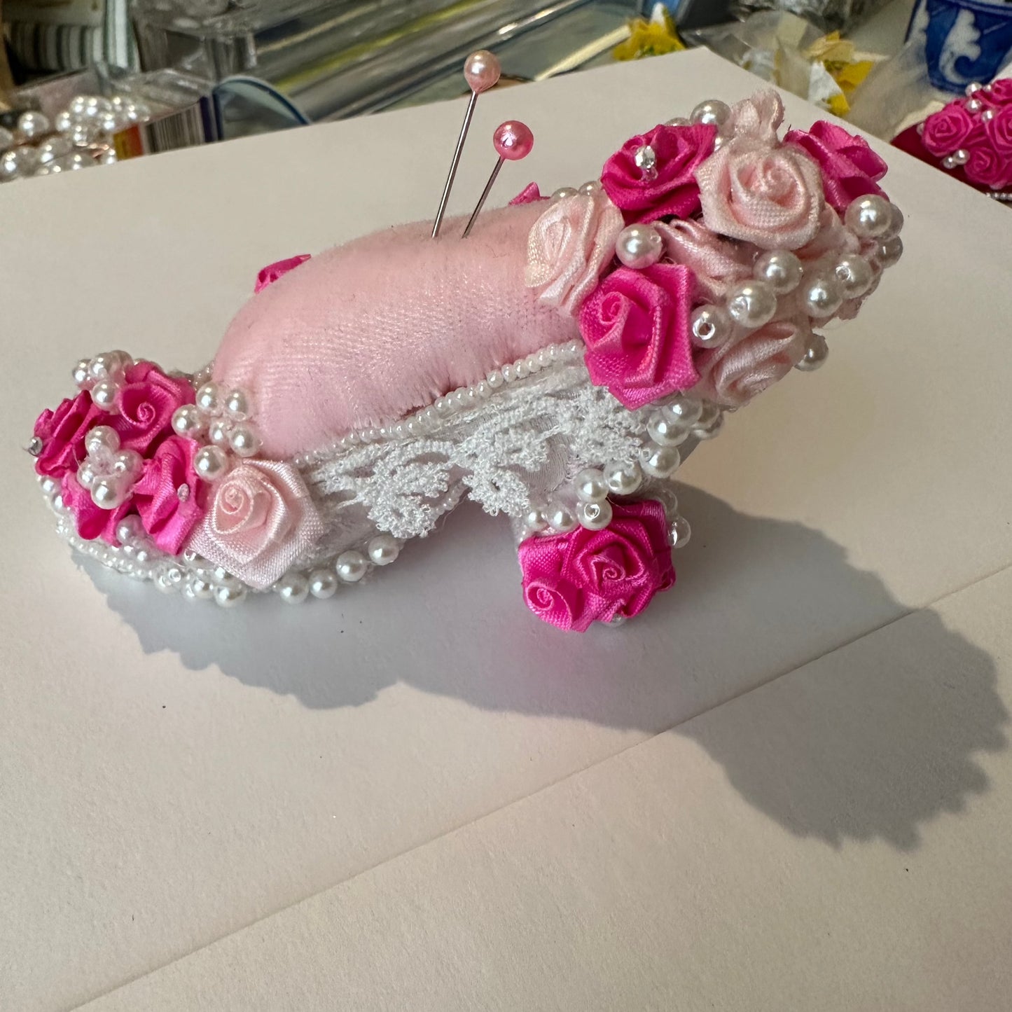 PIN CUSHION One-of-a-Kind Pale Pink Brocade- SOLD