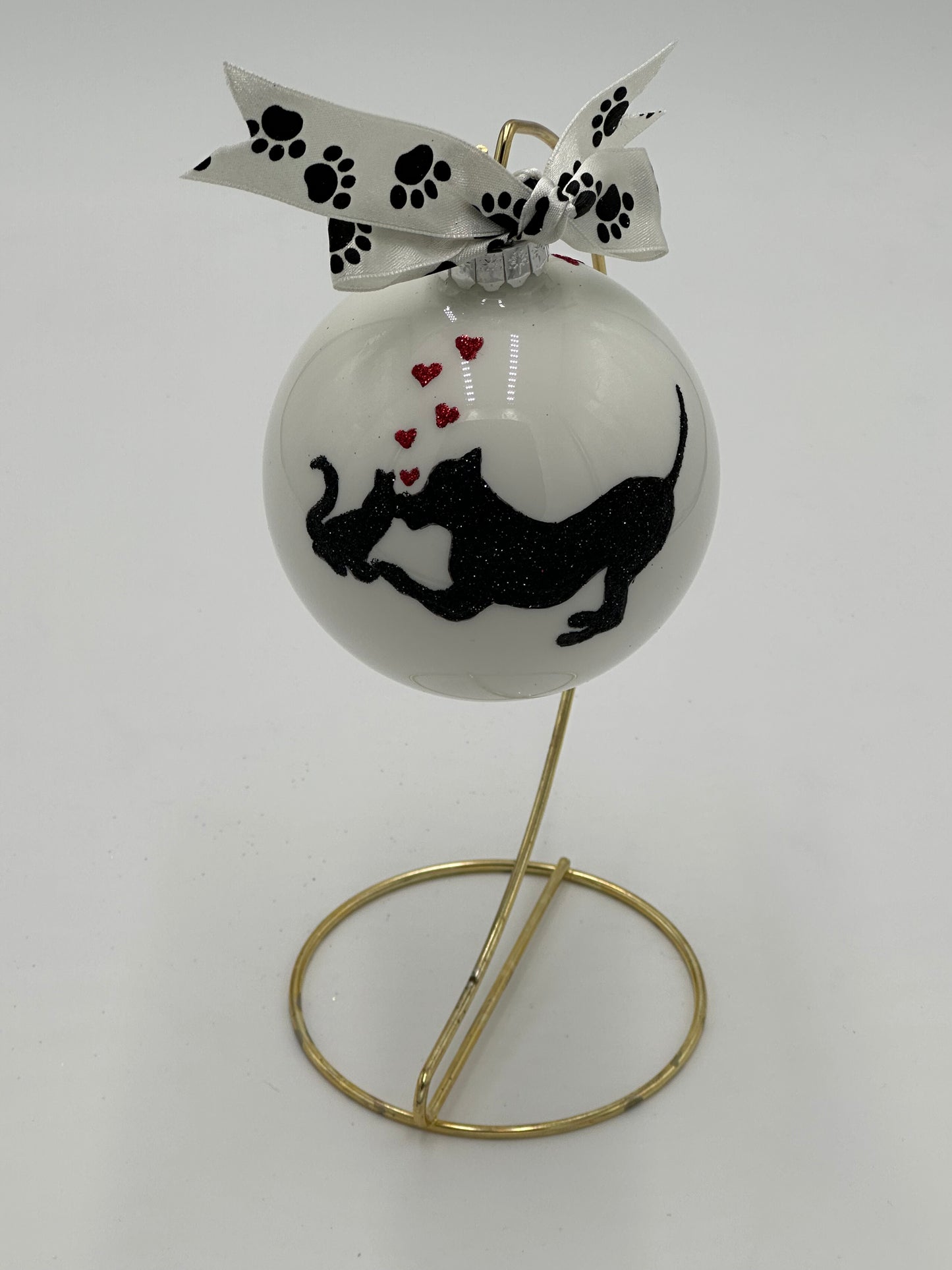 Hand Painted Glass Christmas 3" Ball- Dog with Cat