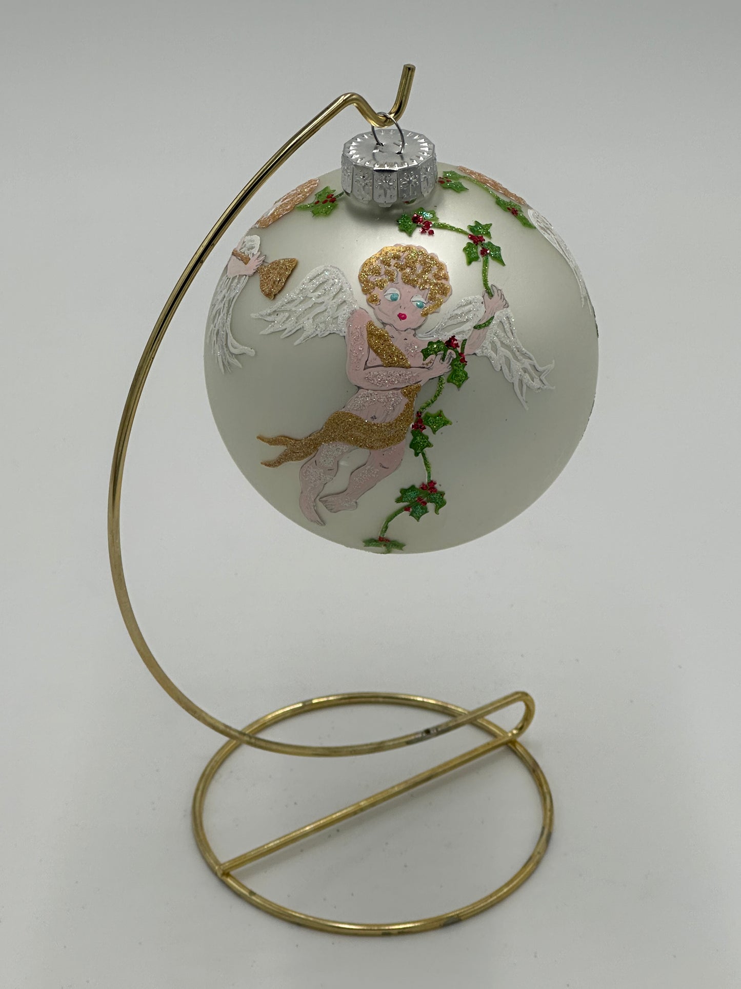 Hand Painted Glass Christmas 3" Ball- Singing Cherubs