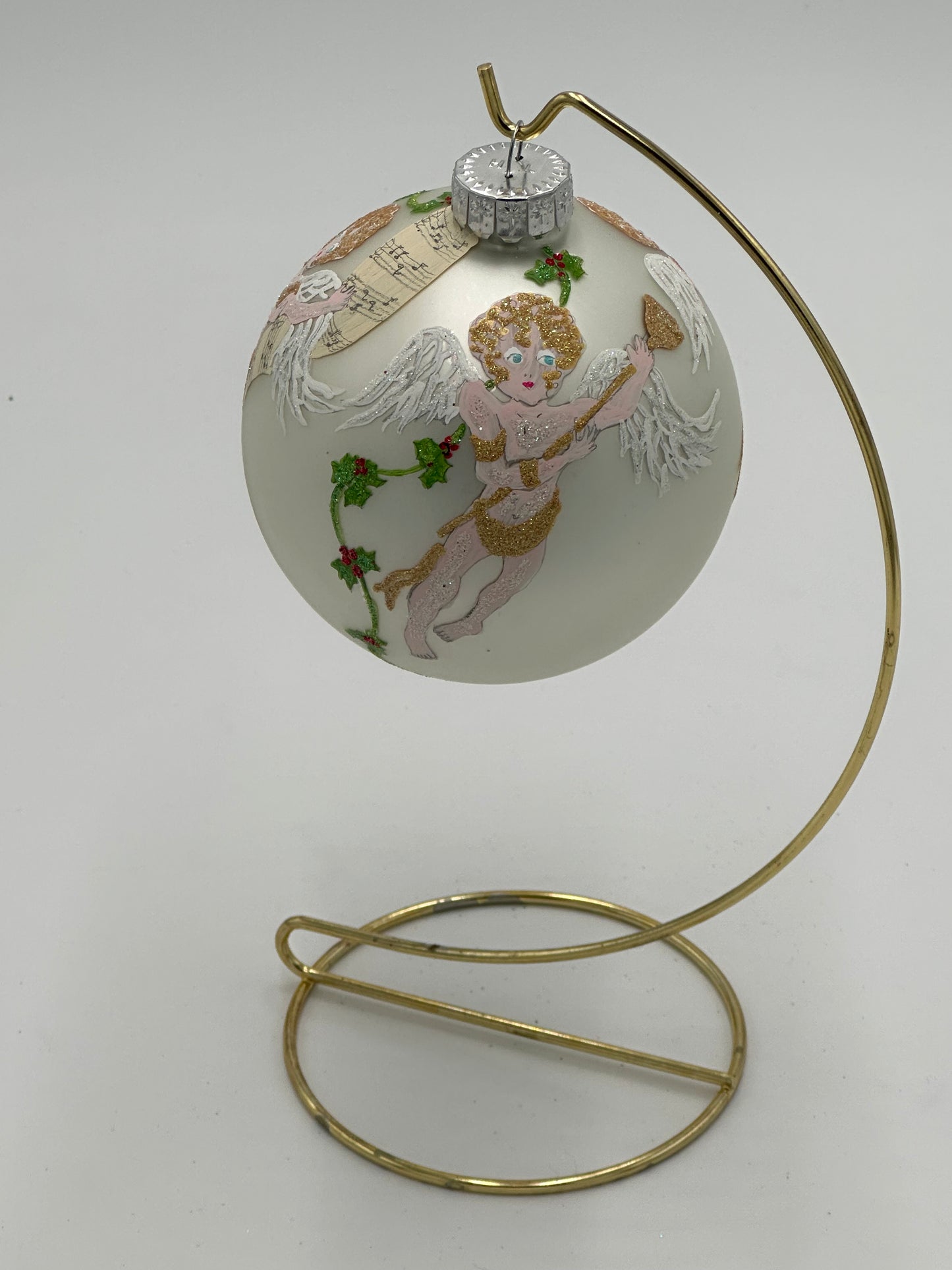 Hand Painted Glass Christmas 3" Ball- Singing Cherubs