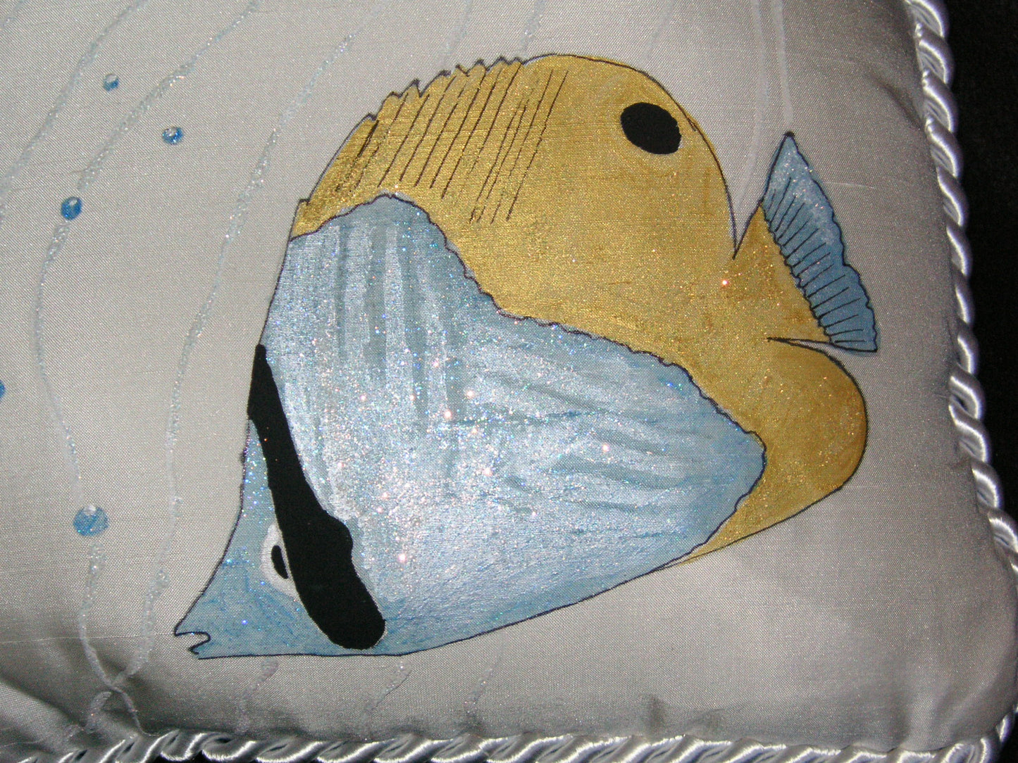 Hand painted Dupioni Silk Pillows with Fish