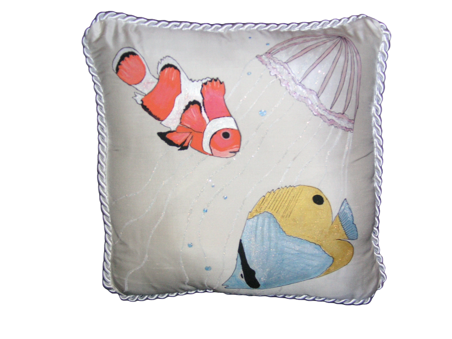 Hand painted Dupioni Silk Pillows with Fish