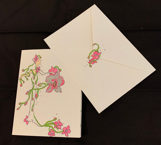 Hand Painted Greeting Card- "Lady in Pink Orchids"