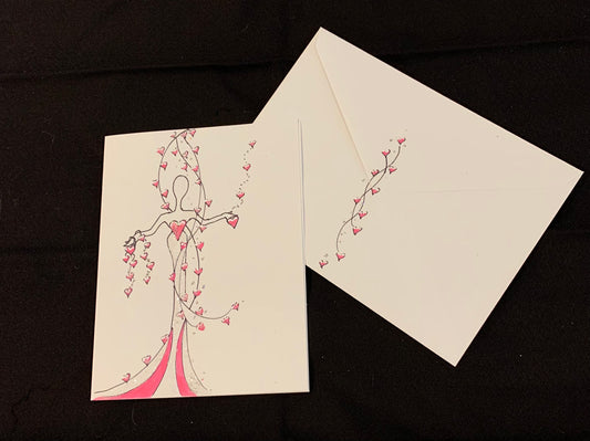 Hand Painted Greeting Card-"Lady with Bleeding Hearts"