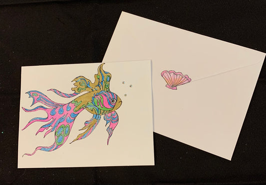 Hand Painted Greeting Card - "Rainbow Fish"