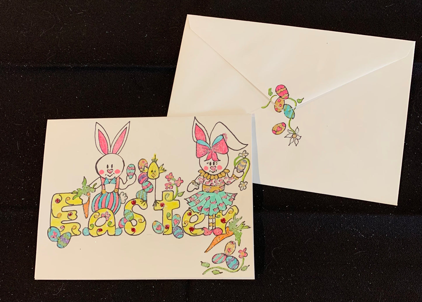 Hand Painted Greeting Card - "Easter Bunnies"