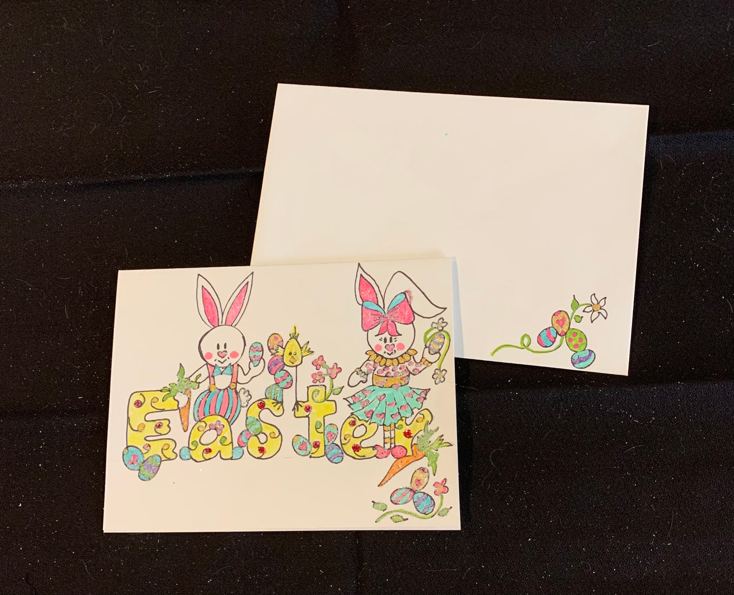 Hand Painted Greeting Card - "Easter Bunnies"