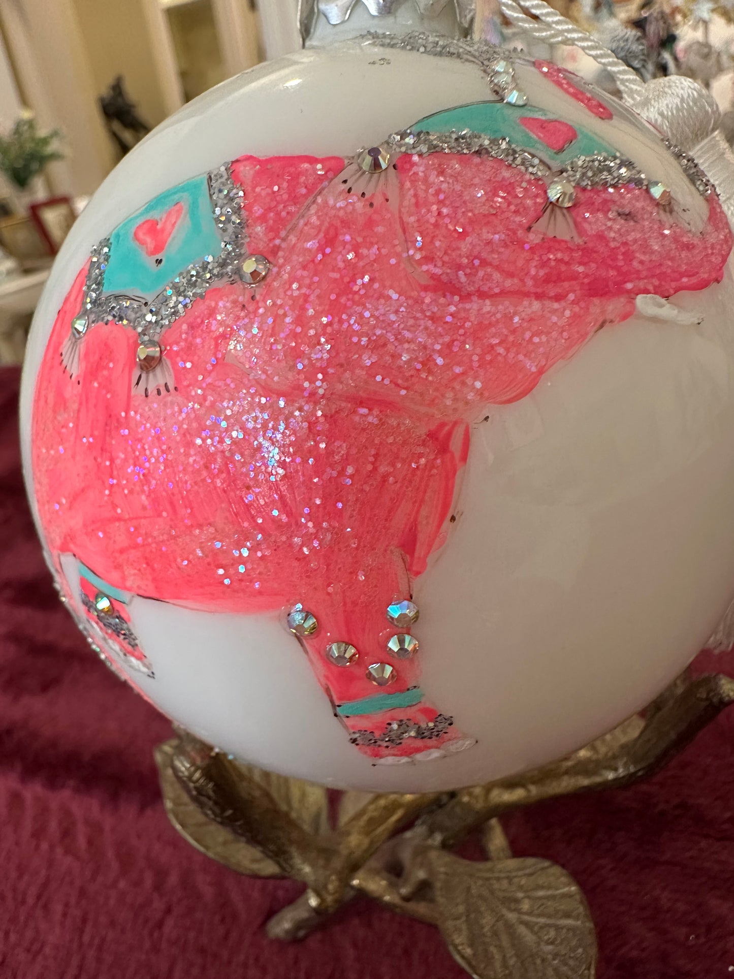 Hand Painted Glass Christmas 3" Balls PINK ELEPHANTS