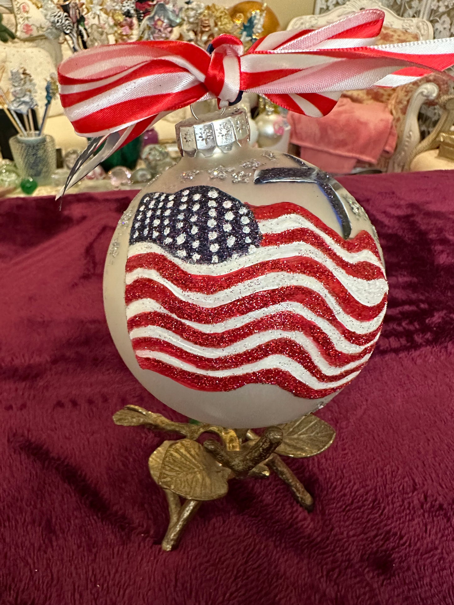 Hand Painted Glass Christmas 3" Balls Airplane Ball - SOLD