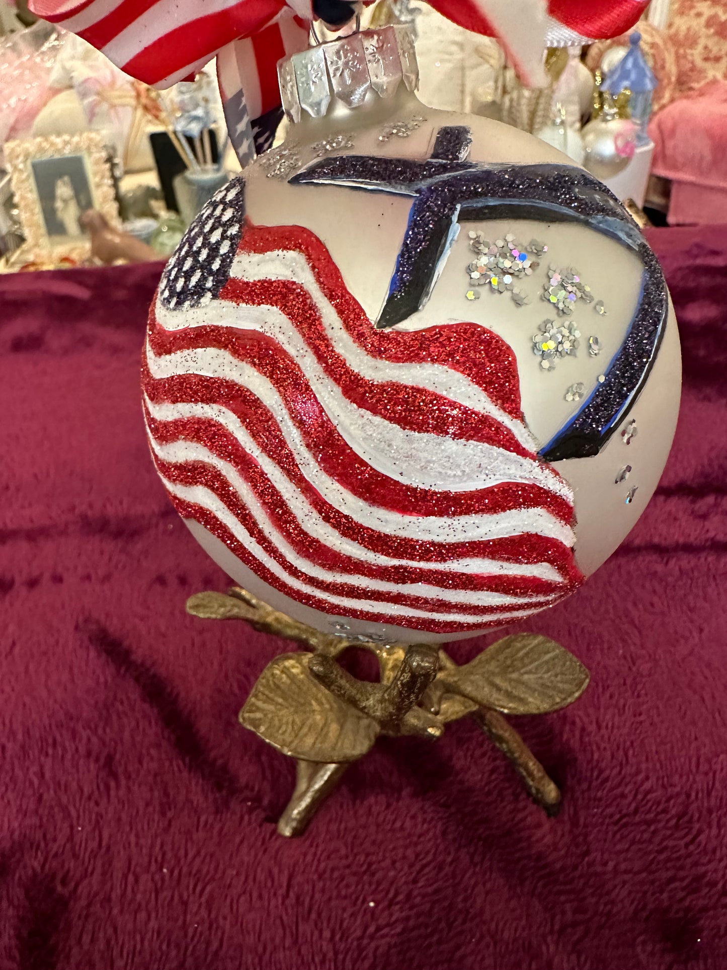 Hand Painted Glass Christmas 3" Balls Airplane Ball - SOLD