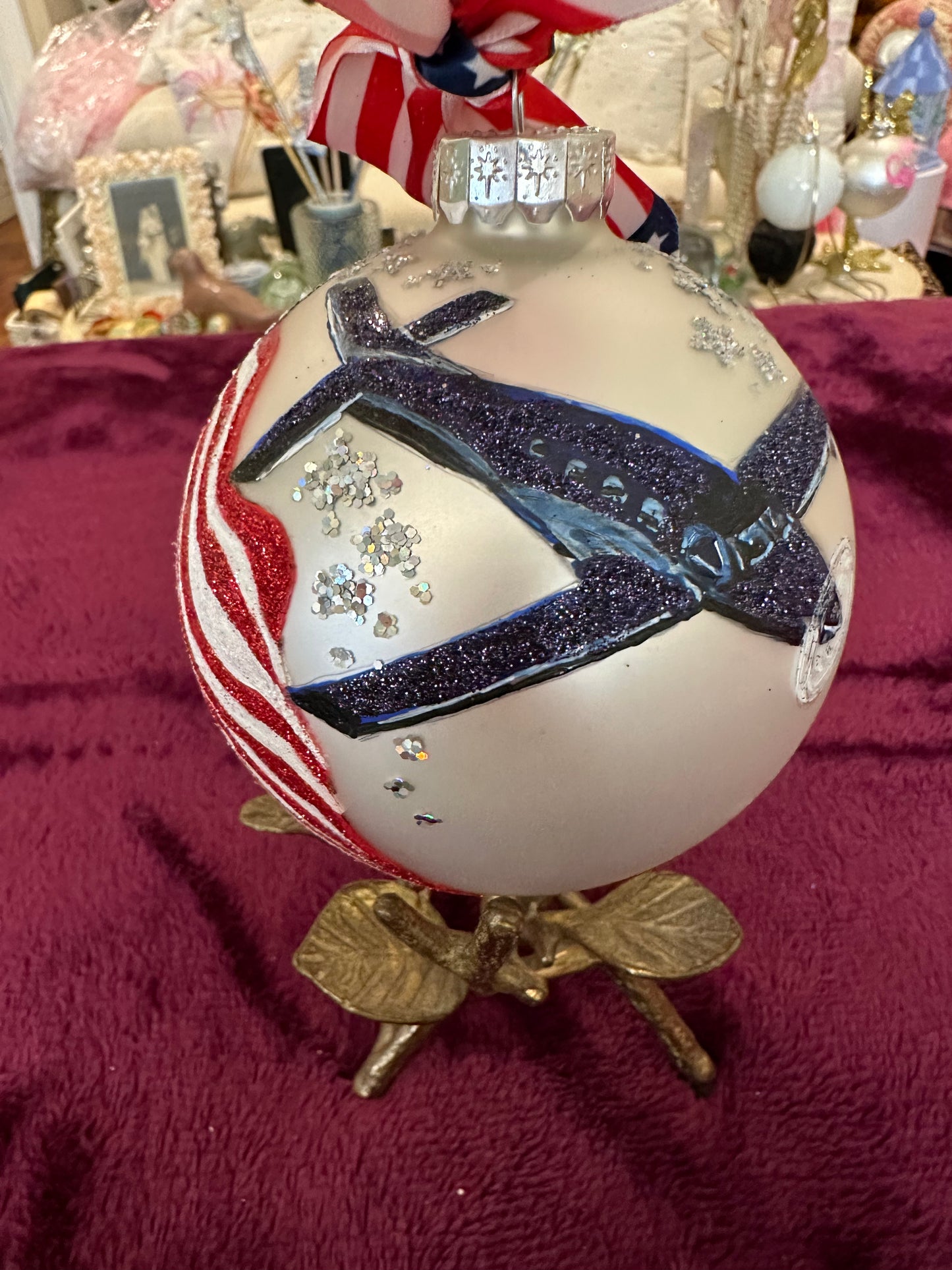 Hand Painted Glass Christmas 3" Balls Airplane Ball - SOLD