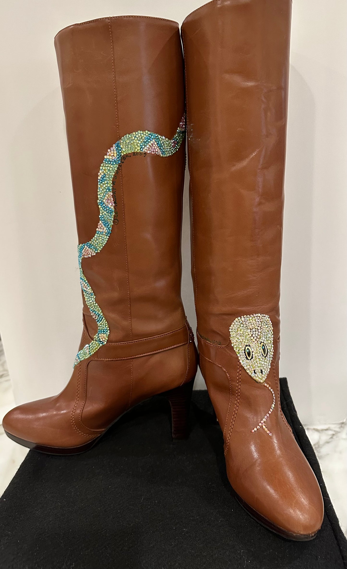 Leather Boot Designs with Swarovski Crystals