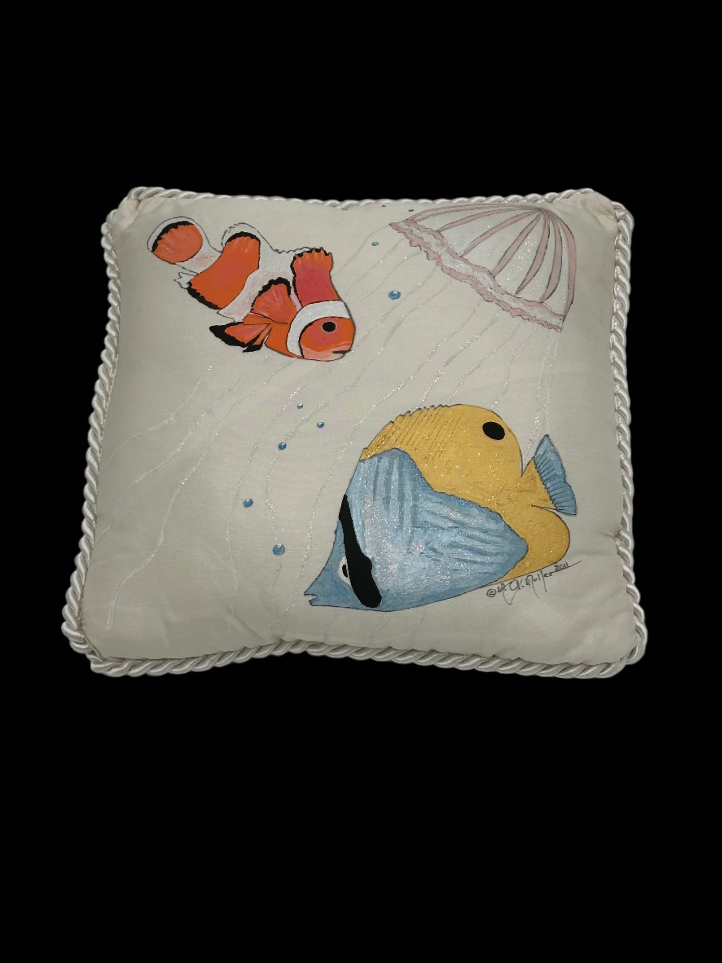 Hand painted Dupioni Silk Pillows with Fish