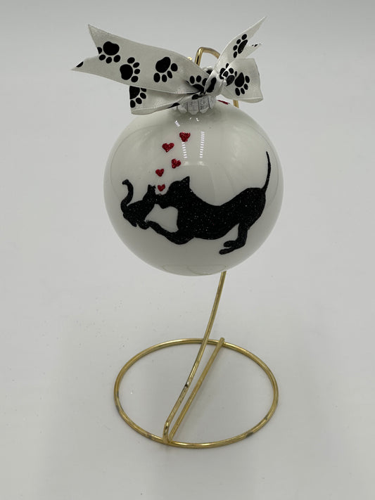 Hand Painted Glass  Christmas 3" Ball-  Dog with Cat