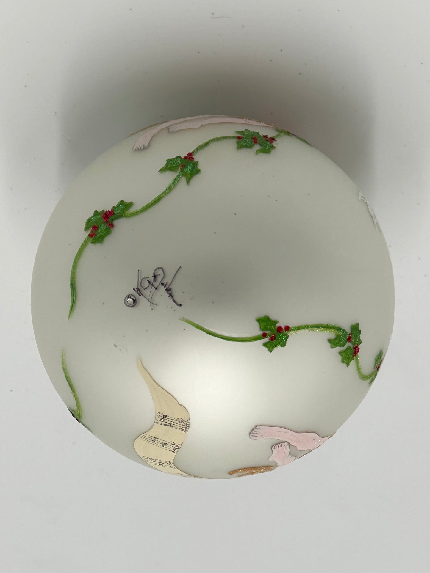 Hand Painted Glass  Christmas 3" Ball-  Singing Cherubs