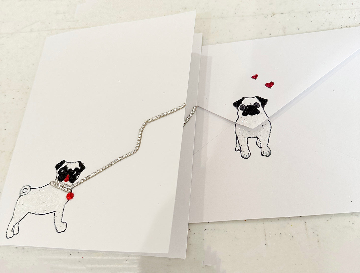 Hand Painted Greeting Card - "PLAYFUL PUGS"