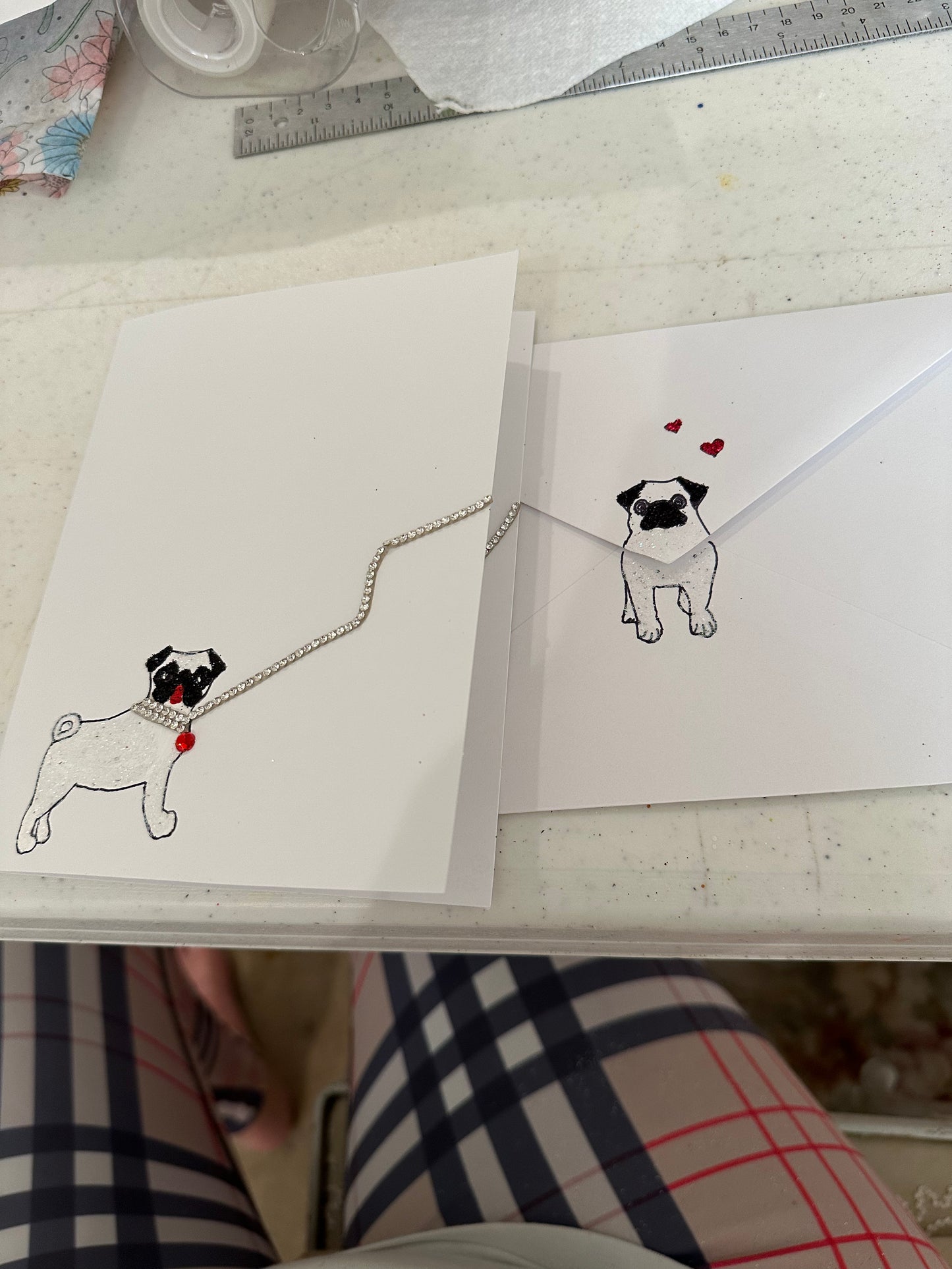 Hand Painted Greeting Card - "PLAYFUL PUGS"