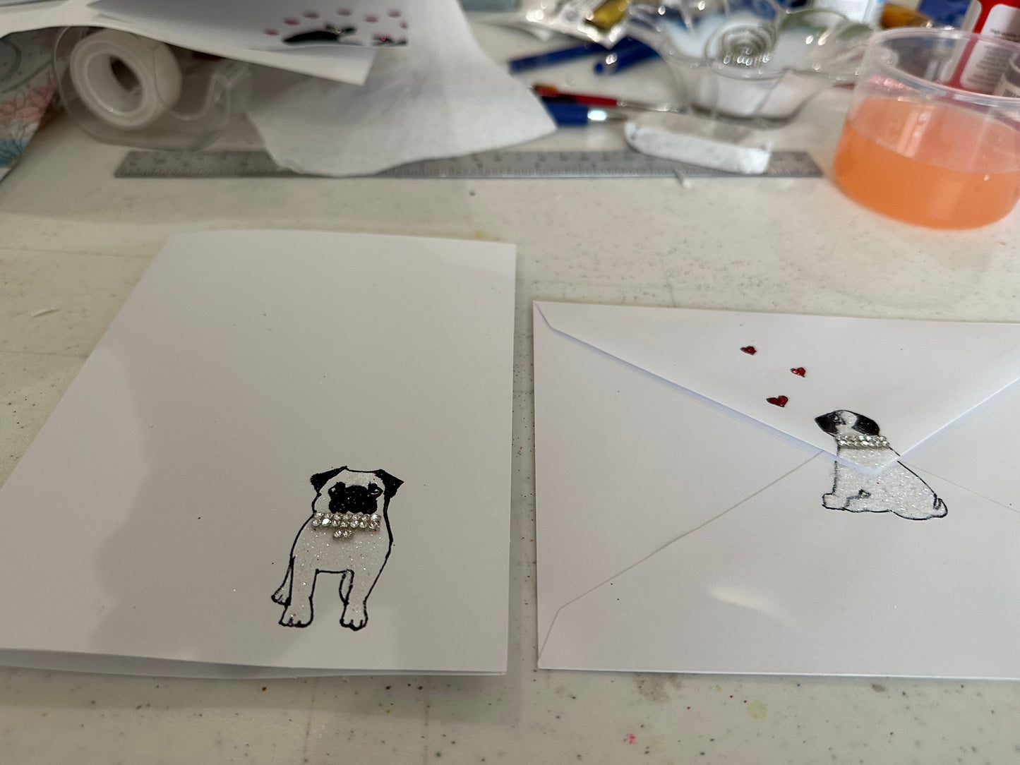 Hand Painted Greeting Card - "PLAYFUL PUGS"