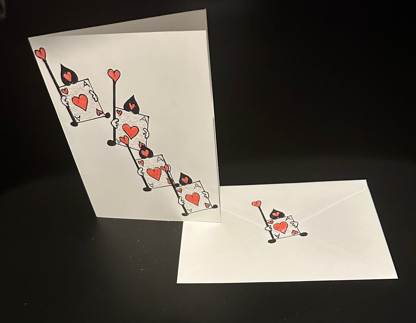 Hand Painted Greeting Card - "ACE of HEARTS on Parade"