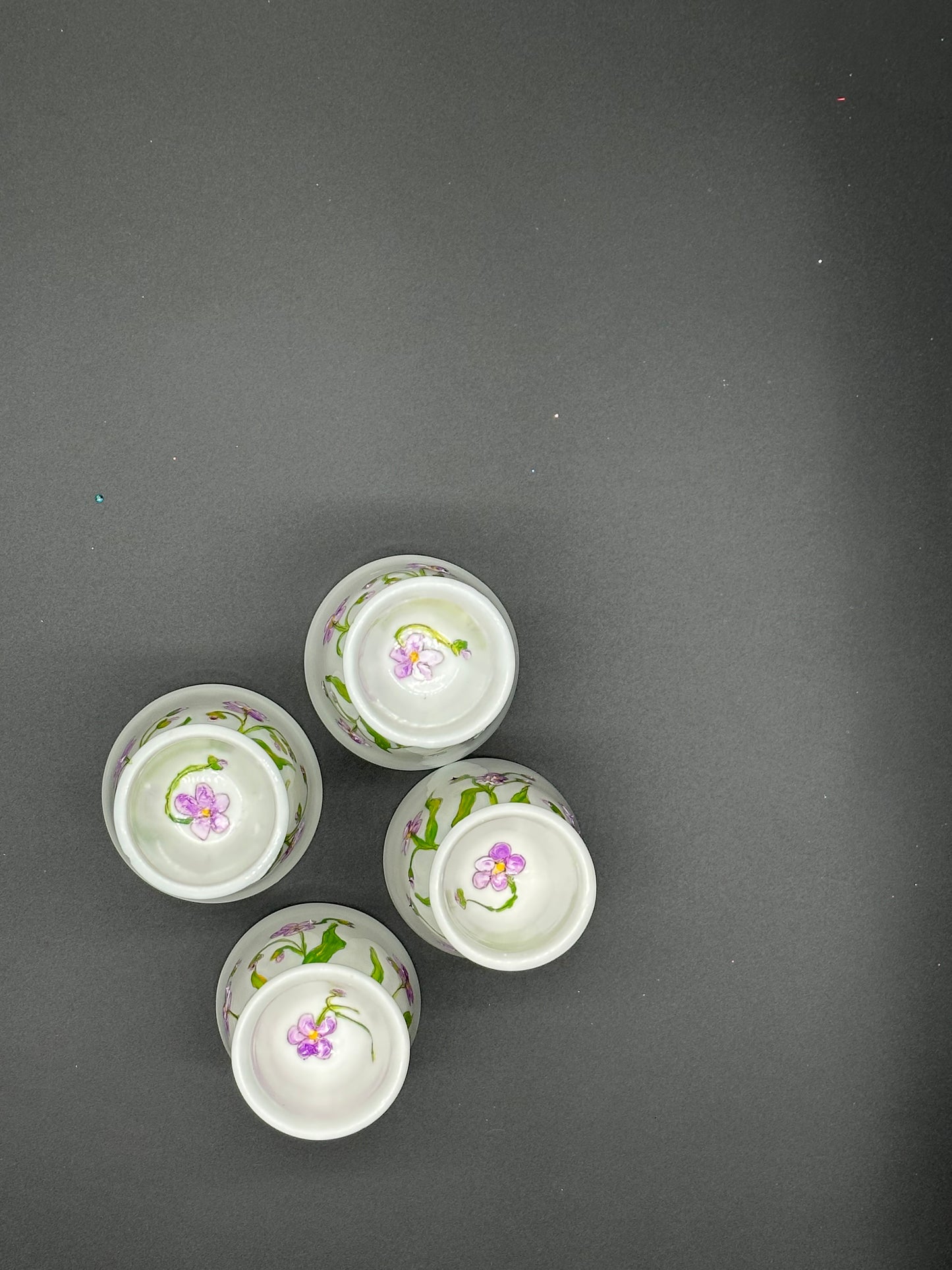 Four Hand Painted Violet Egg Cups