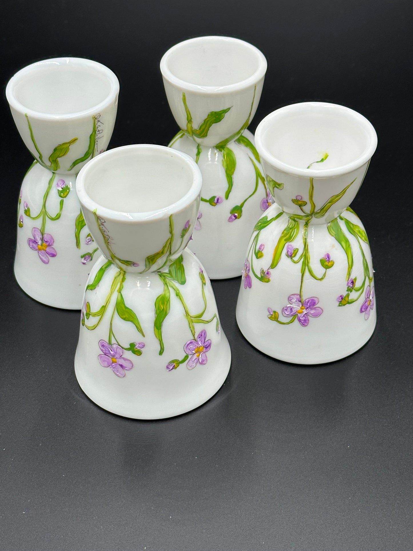 Four Hand Painted Violet Egg Cups