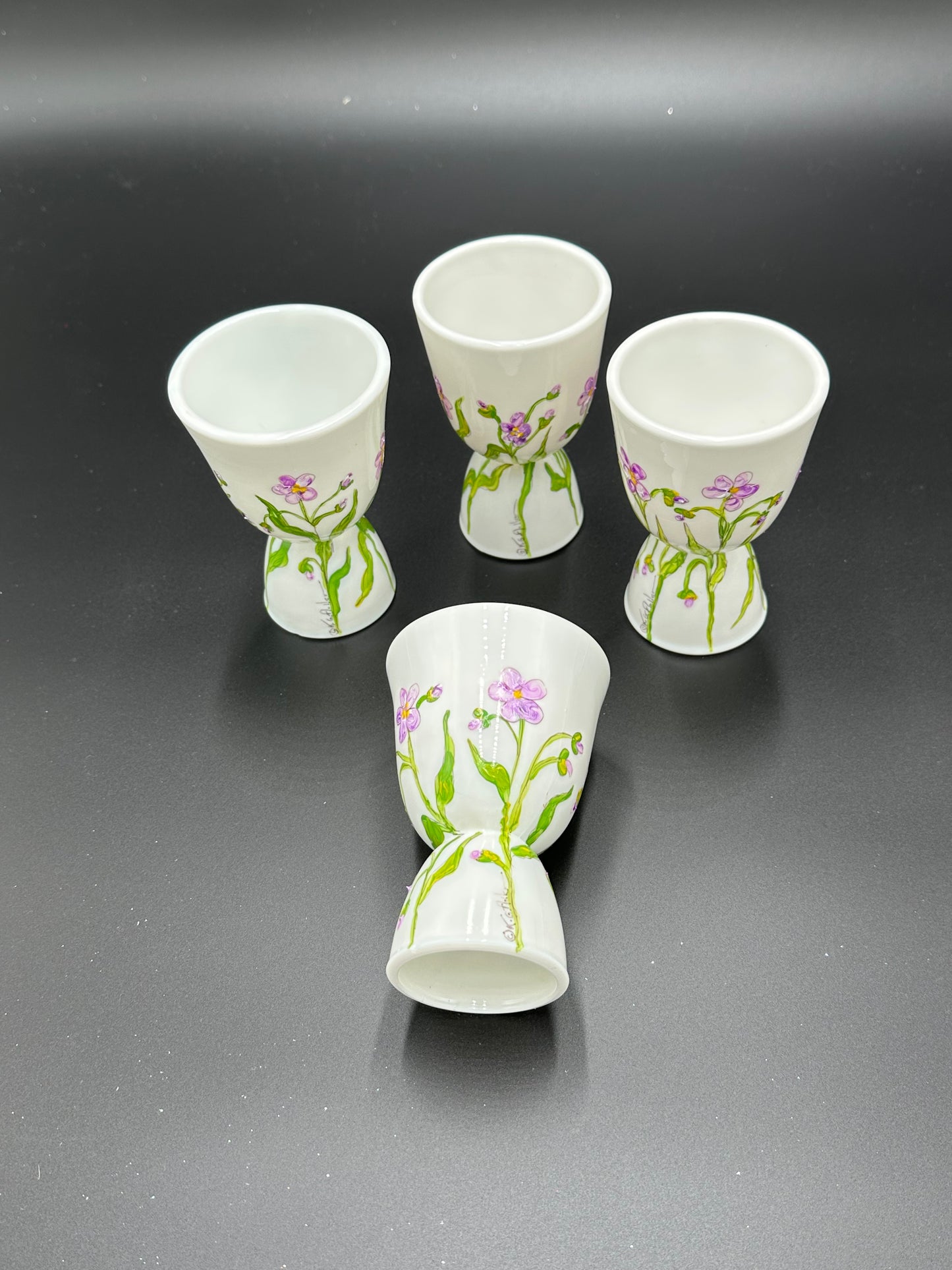 Four Hand Painted Violet Egg Cups