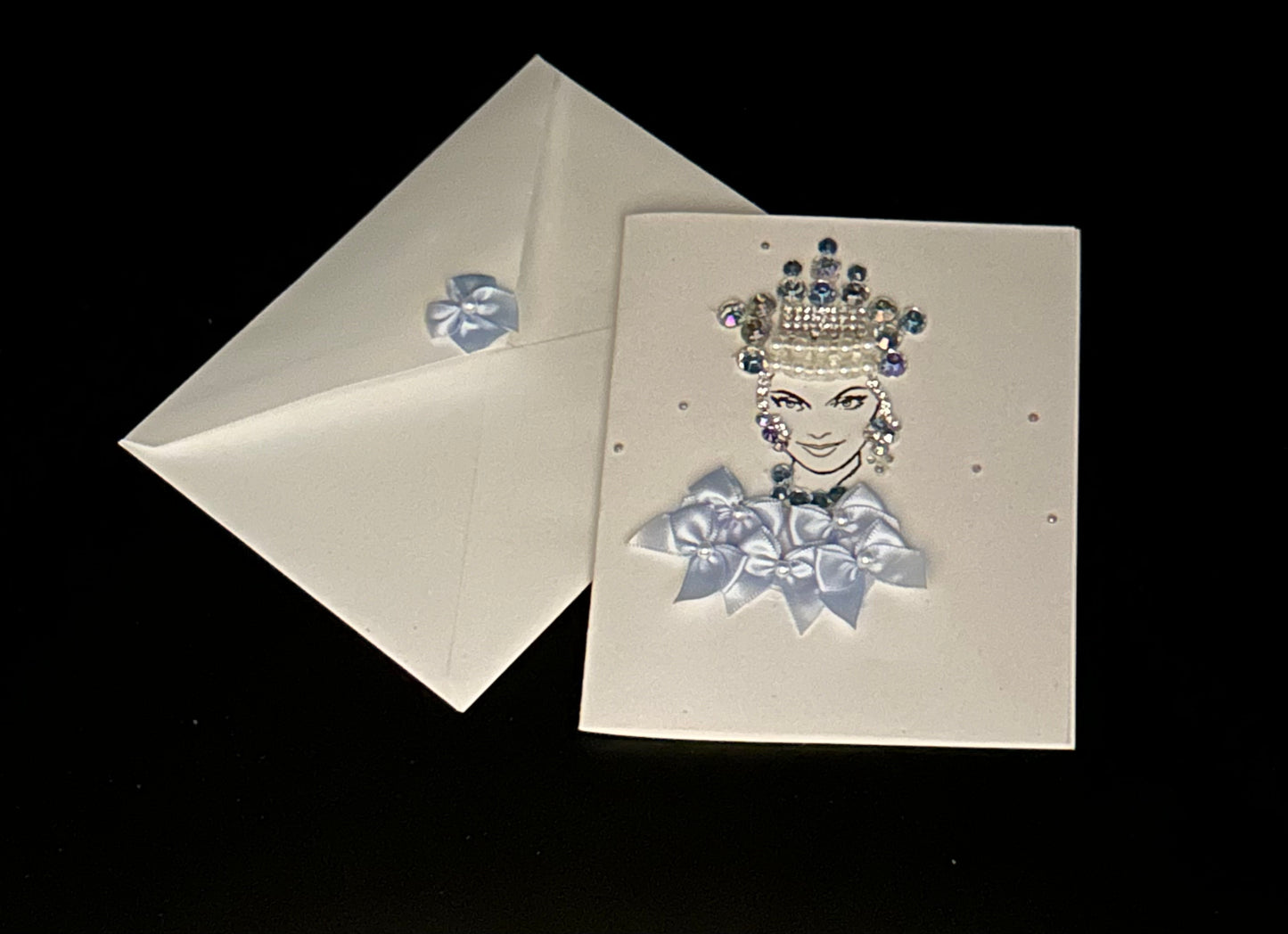 Hand Painted Greeting Card - "Blue Empress with Jewels"