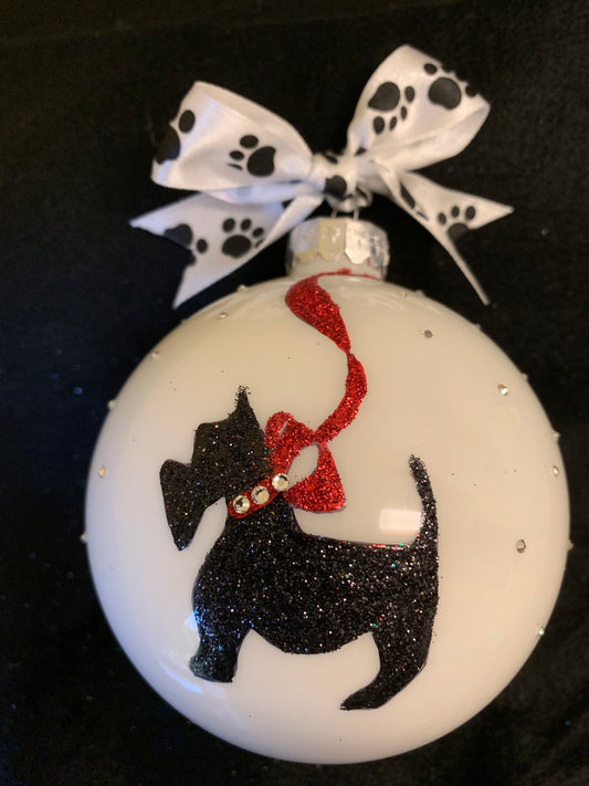 Hand Painted Glass Christmas 3" Balls Scotty Dog