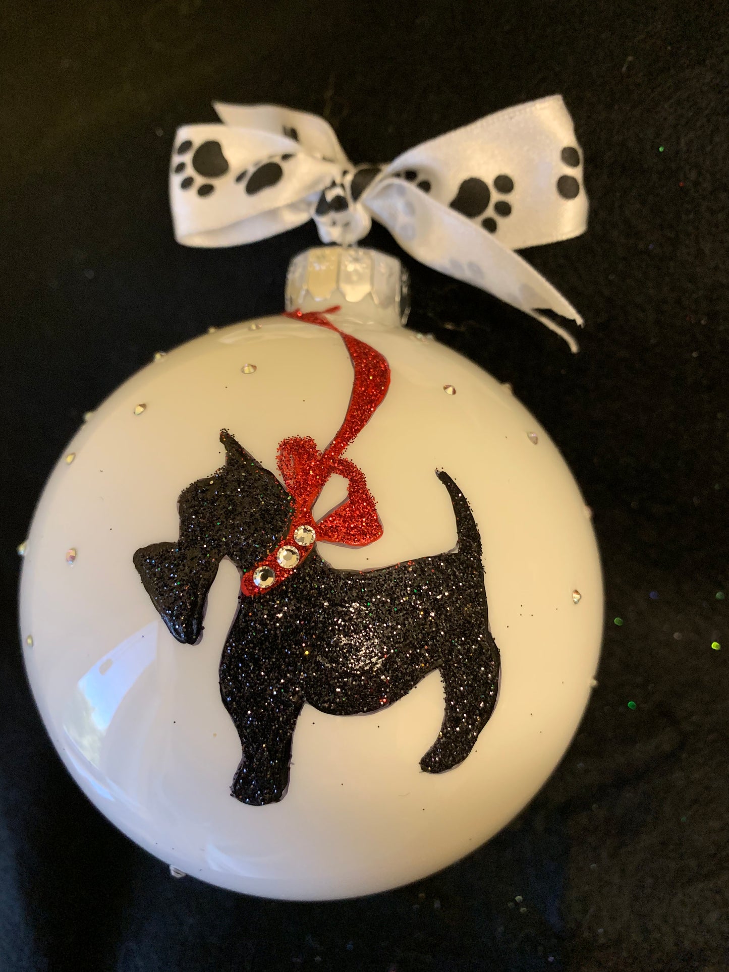 Hand Painted Glass Christmas 3 1/2" Ball - 3 Scotty Dogs