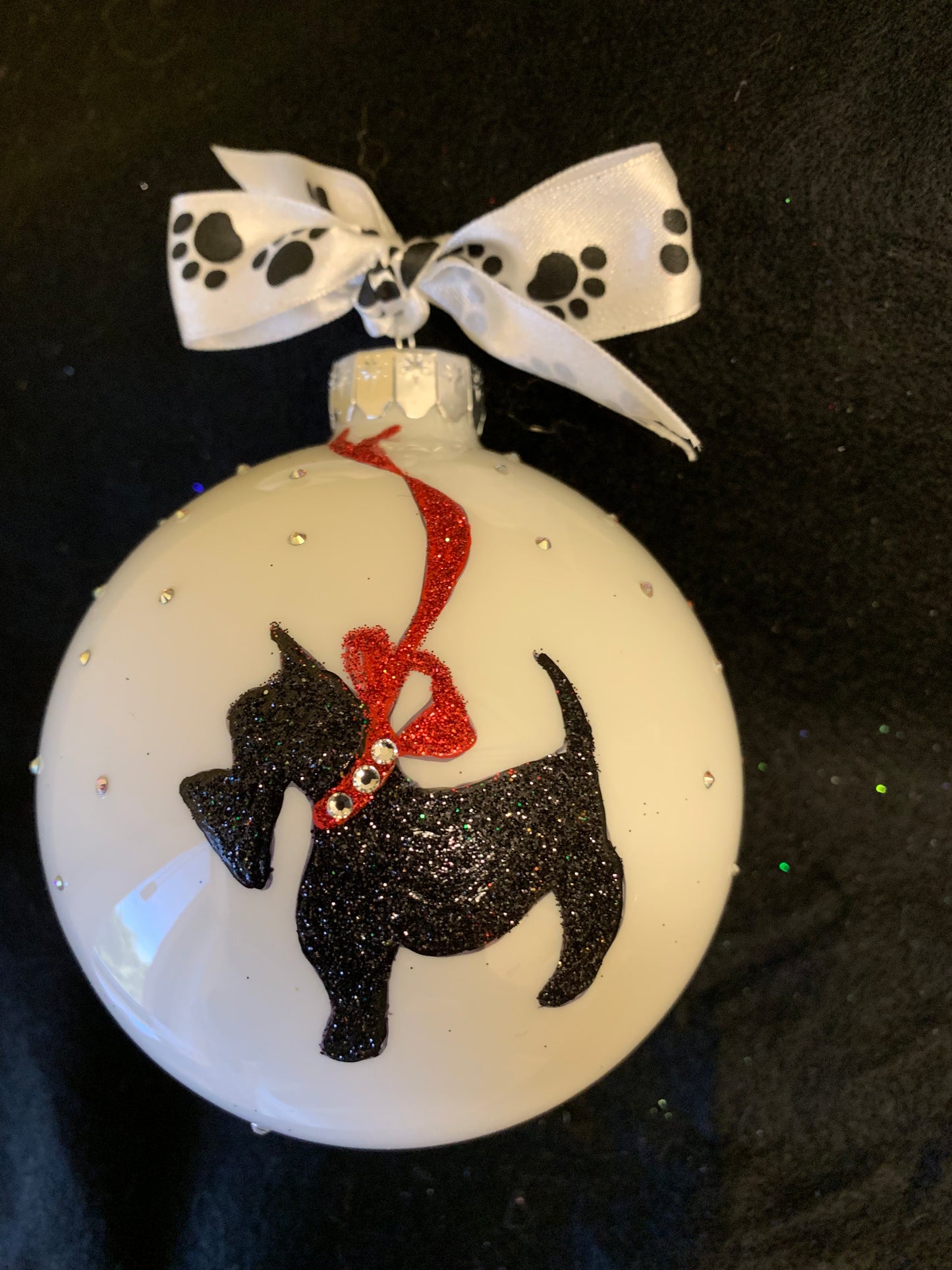 Hand Painted Glass Christmas 3 1/2" Ball - 3 Scotty Dogs