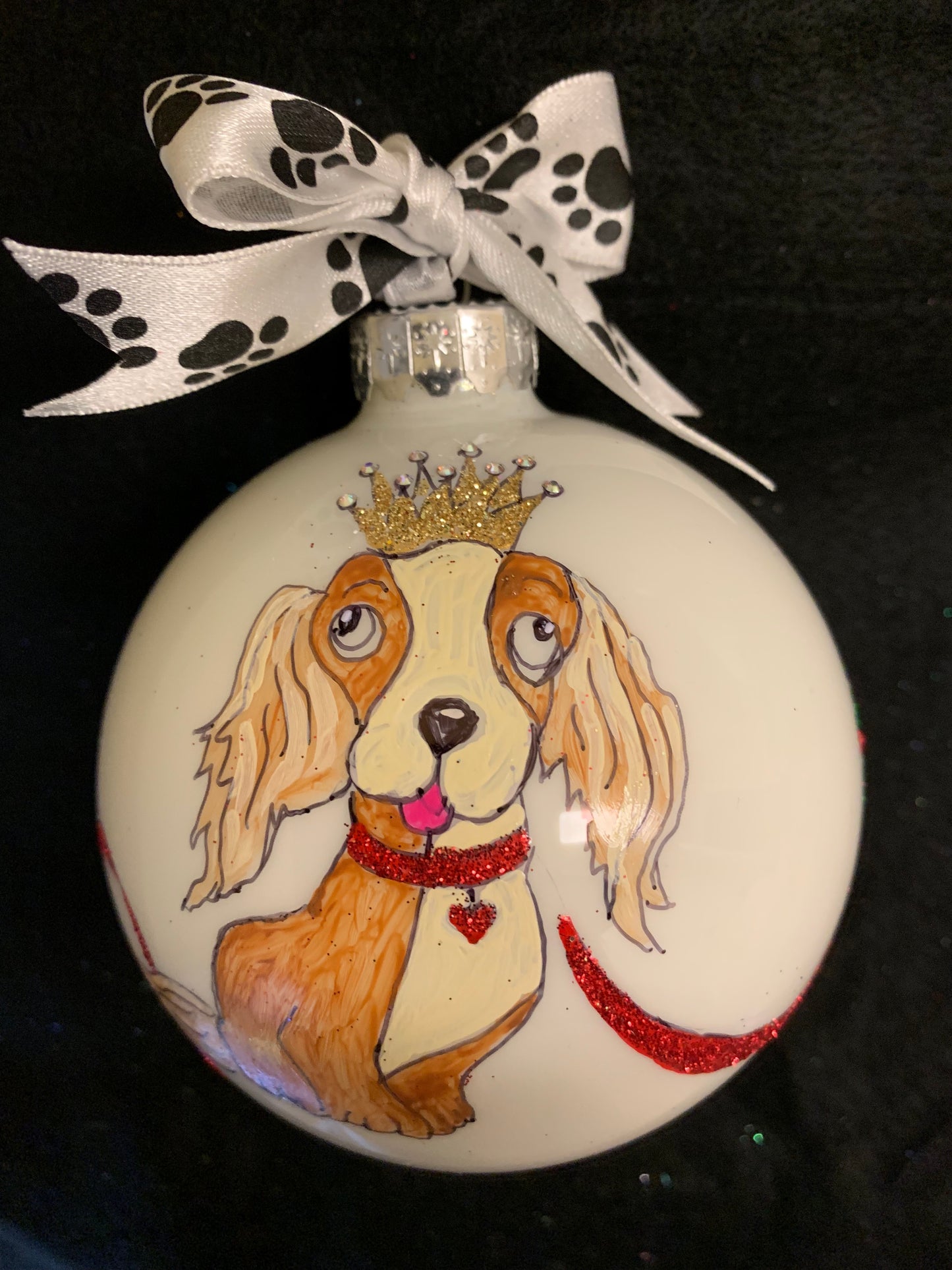 Hand Painted Glass Christmas 3" Balls Dog with Crown