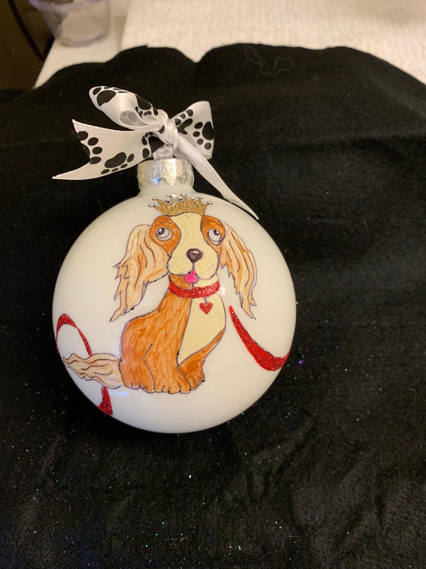 Hand Painted Glass Christmas 3" Balls Dog with Crown