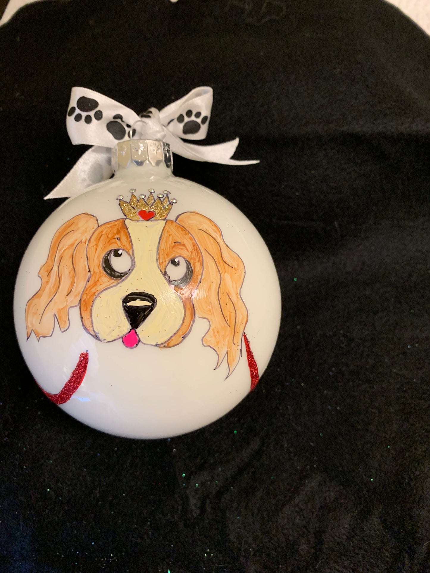 Hand Painted Glass Christmas 3" Balls Dog with Crown